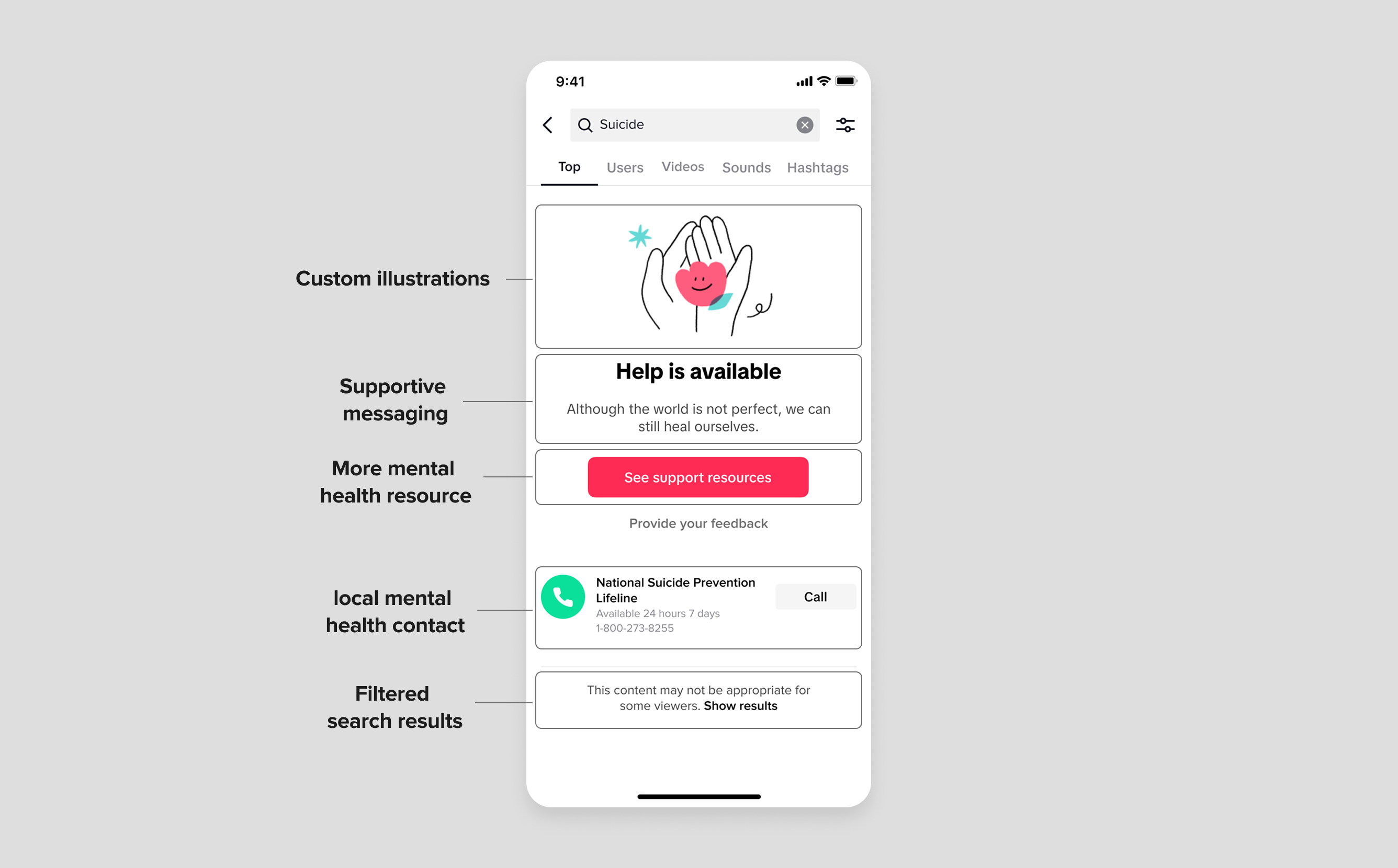 Trust and Safety Search result showing care resources