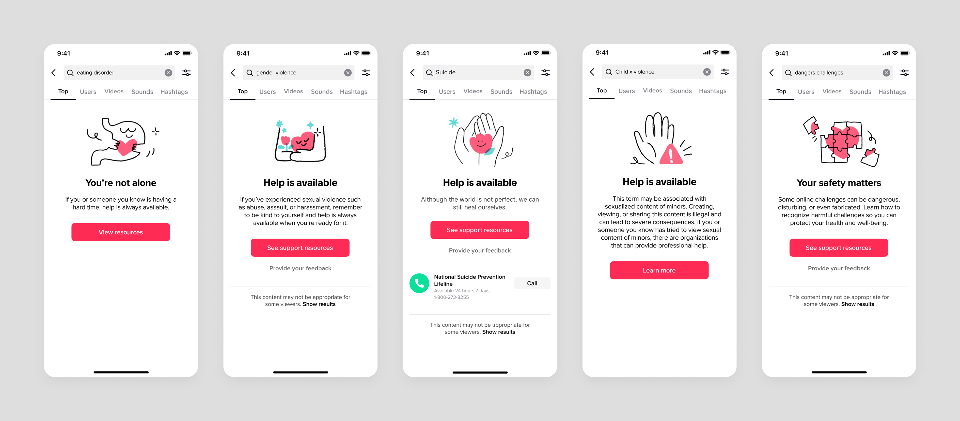 Trust and Safety Search result showing care resources